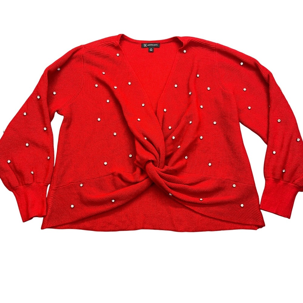 INC International Concepts Twist Front Embellished Blouse‎ Top Red 2X